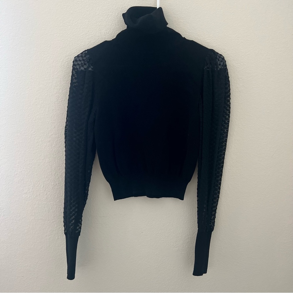 Zara Crew Neck Black Crop Top Ruffled
